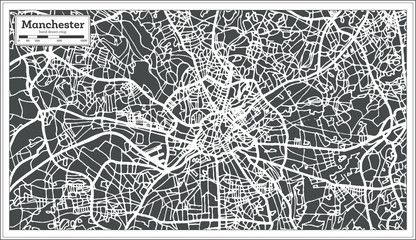 Wall Mural - Manchester England City Map in Retro Style. Outline Map.