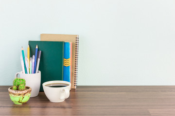 workplace desk mockup for businessman or student with copy space for text