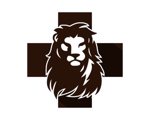 Wall Mural - cross lion head face icon image vector logo