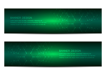 Wall Mural - technological and scientific banners with hexagonal molecule. geometric abstract background. science