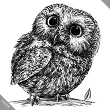 Black And White Engrave Isolated Owl Vector Illustration