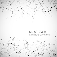 Wall Mural - Node, dots and lines. Abstract particles geometric graphic background. Structure of atom, molecule and communication. Big data complex with compounds. Digital data visualization. Vector illustration