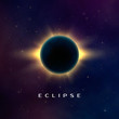 Dark abstract background with a solar eclipse. Total eclipse of the sun. Realistic vector illustration