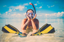 Snorkeler Woman Having Fun On The Tropical Beach