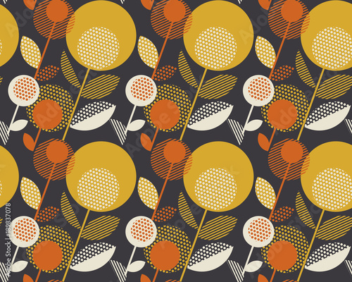 Retro orange and yellow color 60s flower motif Tableau sur Toile