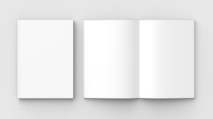 brochure, magazine, book or catalog mock up isolated on soft gray background. 3d illustrating.