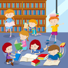 Poster - Many students reading books in library