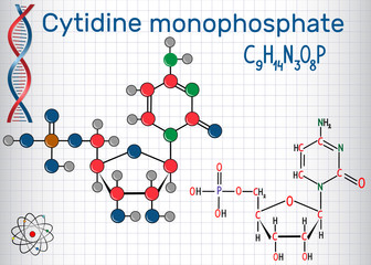 Poster - Cytidine monophosphate (CMP) molecule, monomer in the RNA . Sheet of paper in a cage.