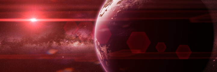Wall Mural - planet earth in front of the bright milky way galaxy and the sun