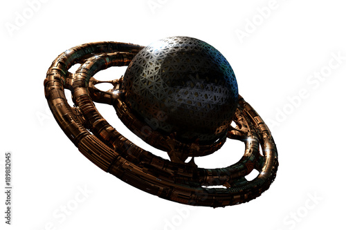 Cuadros en Lienzo UFO, alien spaceship isolated on white background, flying saucer with steampunk