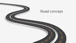 Winding 3D road concept on a white background. Timeline template.