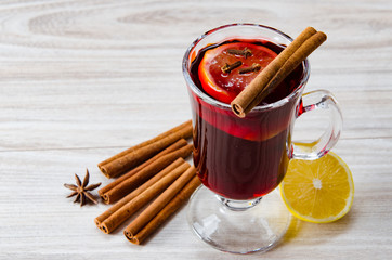 Mulled wine glintwine served in glasses for christmas table