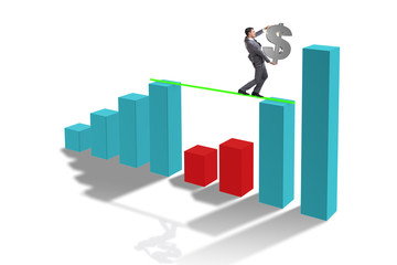 Young businessman in business concept with bar charts