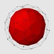 Wire frame style design. Platonic solid design. Red shape in the sphere from connected lines with dots