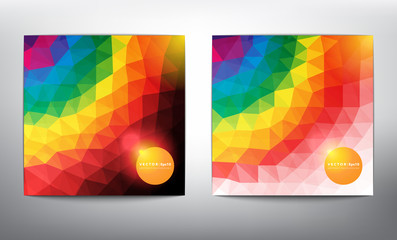 Wall Mural - Abstract vector polygonal background set of 2. Geometric low poly banners in bright rainbow colors. Use for wallpaper, banner, template or brochure cover design. Vector illustration. Eps10.