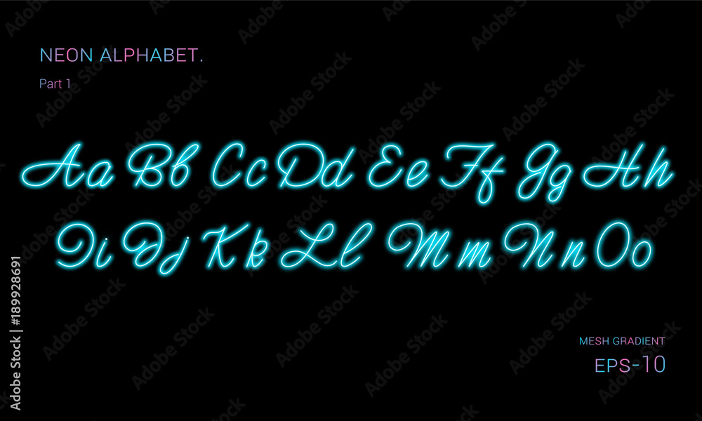 Neon alphabet font. Blue neon font. Vector illustration. Stock Vector ...