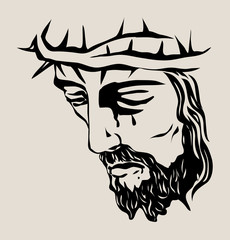 Sticker - Jesus Christ Face, art vector sketch drawing design