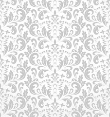 Wallpaper in the style of Baroque. A seamless vector background. Gray and white texture. Floral ornament. Graphic vector pattern