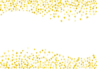 Valentine day border with gold glitter sparkles. February 14th day. Vector confetti for valentine day border template. Grunge hand drawn texture. Love theme for voucher, special business ad, banner.