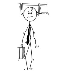 Canvas Print - Cartoon stick man drawing conceptual illustration of businessman with clamp on his head. Business concept of pressure, overwork and stress.