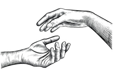 illustration of two lovers who are stretching their hands to each other.valentine's day idea for for