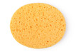 Oval yellow sponge cleansing puff for face or cleaning surface texture isolated on white background on top view