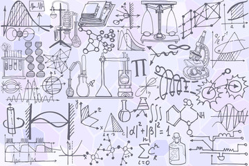 Wall Mural - vector seamless pattern with sketch elements related to science or education. physics or chemistry a
