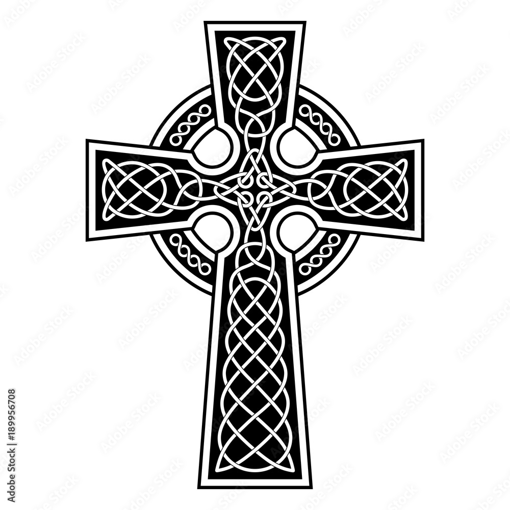 Celtic Cross With White Patterns On A Black Background ...