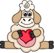 Cute sheep holding red heart
