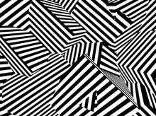 Abstract Black And White Striped Optical Illusion Three Dimensional Geometrical Boxes