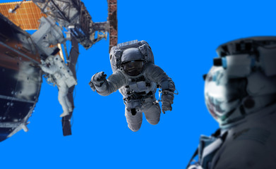 Wall Mural - astronaut working on a space station 3d rendering elements of this image furnished by nasa