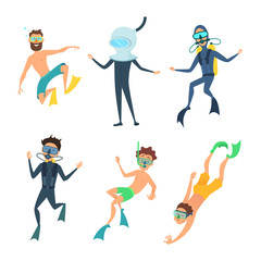 Sticker - Cartoon illustrations of sea divers funny characters