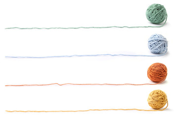 Wall Mural - colorful cotton thread balls isolated on white background. set of four color (orange, yellow, green,