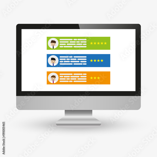 Computer With Customer Review Rating Messages Vector Illustration