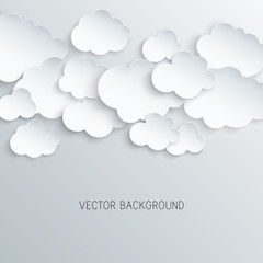 Wall Mural - Paper art white fluffy clouds. Modern 3d origami paper art style. Vector illustration