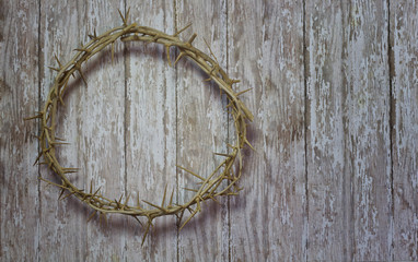 Wall Mural - Easter Crown of Thorns on a wood plank rustic background