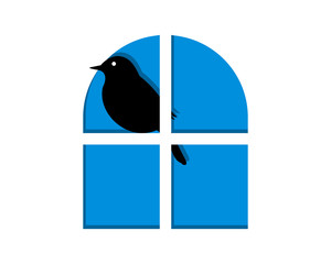 Canvas Print - crows perched on the window image vector icon logo silhouette
