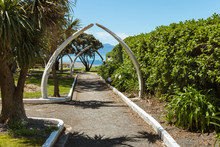 The War Memorial Garden With Whale Bone Arches In Kaikoura, South Island, New Zealand