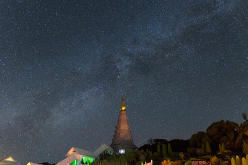 Wall Mural - pagoda with milky way.