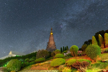 Wall Mural - pagoda with milky way.