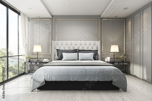 Fotografie, Obraz 3d rendering modern luxury classic bedroom with marble decor
