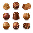 Chocolate candies and comfits sweets vector 3D realistic icons collection