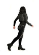 © faestock - full length portrait of black haired girl wearing leather outfit. standing pose  view from behind, on a white background