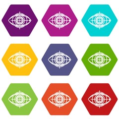Wall Mural - Eye and target icon set color hexahedron