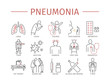 Pneumonia. Symptoms, Treatment. Line icons set. Vector infographics.