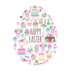 Wall Mural - Colorful easter egg background. Assorted sweets.