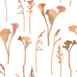  Vector floral botanical seamless pattern with hand drawn herbs and twigs with watercolor texture.