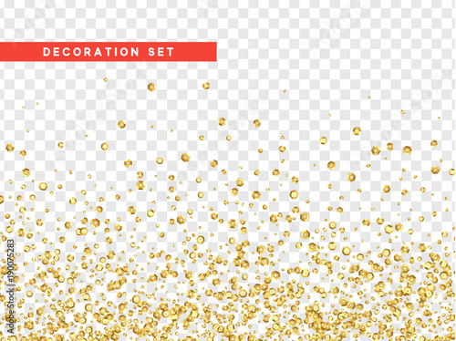 Photographie Gold sequins texture isolated with transparent background.