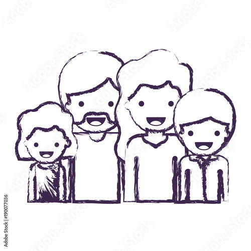 Half Body People With Woman And Girl Wavy Hair And Man With Beard