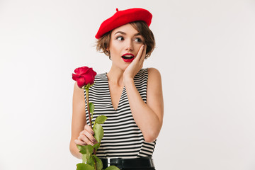 Sticker - Portrait of a surprised woman wearing red beret